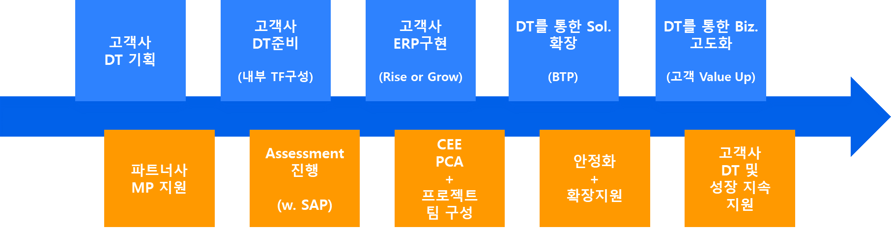 고객의 DT 여정과 웅진의 지원 프로세스 도식화